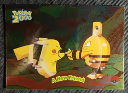 Topps Pokemon The Movie 2000 PIKACHU A NEW FRIEND SILVER FOIL CARD #5 BLue Logo - Image 1