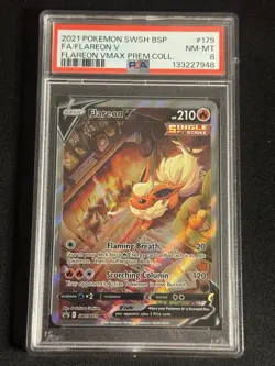 Pokemon TCG Flareon V SWSH179 SWSH Promo Full Art Holo ENG PSA 8 2021 - Image 1