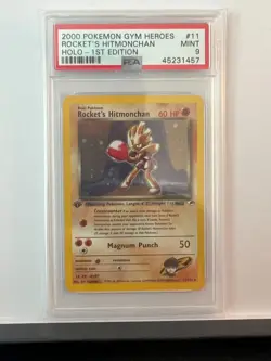 PSA 9 2000 Pokemon TCG Gym Heroes 1st Edition #11 Rocket's Hitmonchan Holo MINT - Image 1
