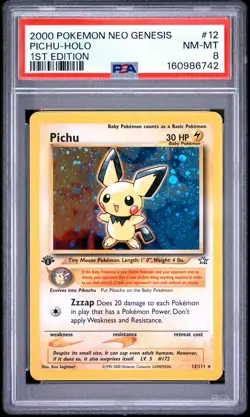 2000 POKEMON NEO GENESIS 1ST EDITION #12 PICHU-HOLO PSA 8 - Image 1