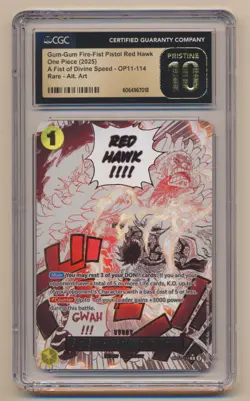 CGC 10 One Piece Alt Art Gum-Gum Fire-Fist Pistol Red Hawk OP11-114 PRISTINE!! - Image 1