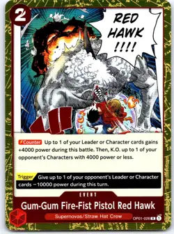 Gum-Gum Fire-Fist Pistol Red Hawk OP01-026 Rare Romance Dawn One Piece Foil NM - Image 1
