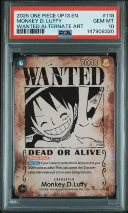 2025 ONE PIECE CARRYING ON HIS WILL WANTED ALT ART #118 MONKEY D. LUFFY PSA 10 - Image 1