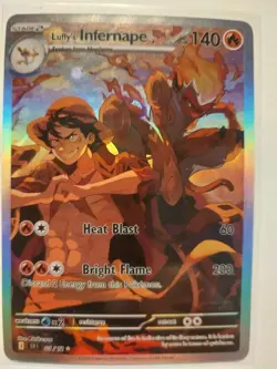 Luffy's Infernape - CUSTOM One Piece/Pokemon Crossover Holo Card NM - Image 1