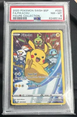 Pikachu SWSH020 Full Art SWSH Black Star Promo Pokemon Card TCG - PSA 8 N/ MINT - Image 1
