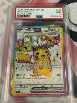 Pikachu EX 2024 Pokemon Surging Sparks EN Ultra Rare #219/191 PSA 9 MINT Card - Image 2