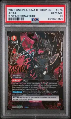 2025 UNION ARENA UE08BT/BCV BLACK CLOVER #075 ASTA 3 STAR SIGNATURE PSA 10 - Image 1