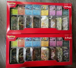 2 boxes Pokemon TCG Prismatic Evolutions Costco 8 Mini-Tin Bundle w/ Promo Cards - Image 1