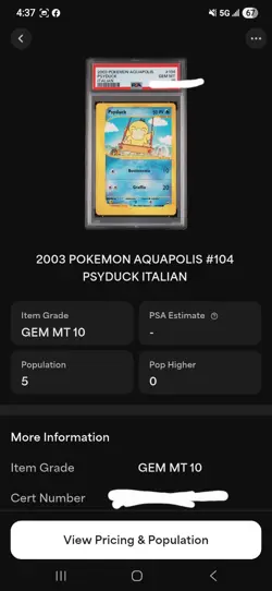 2003 POKEMON AQUAPOLIS #104 PSYDUCK WOTC Eseries PSA 10 **POP 5** - Image 2