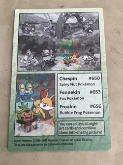 Pokemon x1 art card only no tin x1 Chespin Fennekin Froakie no 653 653 656 2021 - Image 1