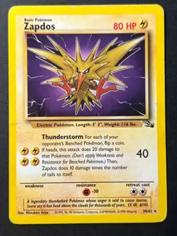 Zapdos 30/62 Fossil Rare - WOTC Pokemon Card HP - Image 1
