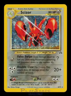 Pokemon Card Scizor 10/75 Neo Discovery Unlimited Holo Rare Vintage MP 2001 - Image 1