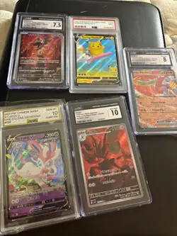 Pokemon TCG Graded 5-Card Lot and graded card binder with 40 slots - Image 1