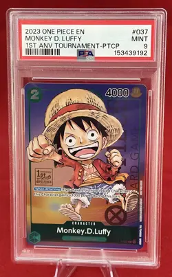 2023 One Piece EN P-037 Monkey D. Luffy 1st Anniversary Tournament- PTCP PSA 9 - Image 1