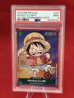 2023 One Piece EN P-037 Monkey D. Luffy 1st Anniversary Tournament- PTCP PSA 9 - Image 3