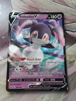 Indeedee V Holo Shiny Pokemon Card Sword Shield Base Set 091/202 NEAR MINT - Image 1