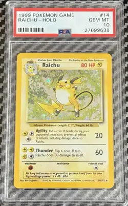 1999 Pokemon Game #14 Raichu Holo PSA 10 Card GEM MINT! Trusted Seller! Base Set - Image 1