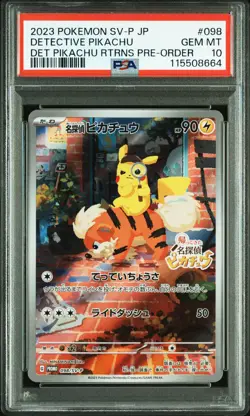 2023 POKEMON JAPANESE SV-P PROMO #098 DETECTIVE PIKACHU PSA 10 - Image 1