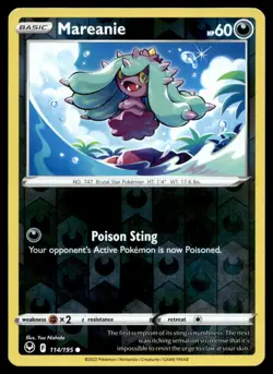 Mareanie 114/195 Pokemon Card Silver Tempest Common Rev Holo 60 HP Near Mint K6 - Image 1