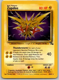 Zapdos 30/62 Rare Fossil Pokemon Unlimited Lightly Played - Image 1