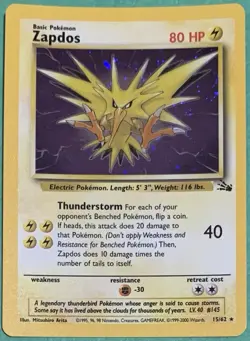 Pokemon Fossil Zapdos 15/62 Unlimited Holo Rare TCG Pokemon Card - LP - Image 1