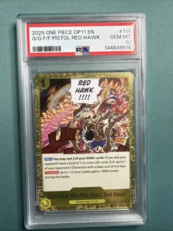 2025 One Piece OP11 Gum-Gum Red Hawk #114 PSA 10 Alternate Art Event - Image 1