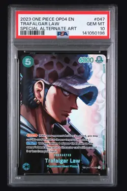 2023 ONE PIECE OP04-KINGDOMS OF INTRIGUE #047 TRAFALGAR LAW SP ALT ART PSA 10 - Image 1