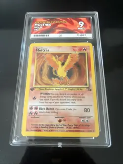 1999 Fossil 1st Edition 12 Moltres Holo ACE 9 Graded Pokemon Cards - Image 1
