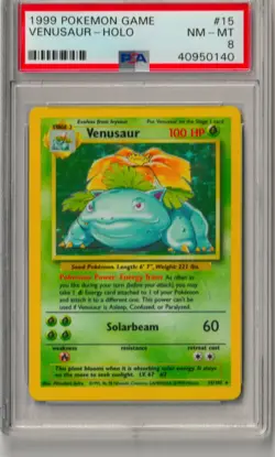 1999 POKEMON BASE SET UNLIMITED #15 VENUSAUR-HOLO PSA 8 - Image 1