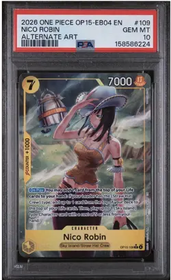 PSA 10 Gem Mint Nico Robin Alt Art OP15-109 EB04 English One Piece TCG - Image 1