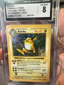 Pokemon TCG Raichu Base Set Holo Shadowless Rare Card 14/102 Vintage Nm/mint - Image 1