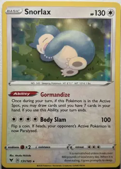Pokemon Snorlax 131/185 Holo Rare Basic Vivid Voltage Card English 2020 LP - Image 1
