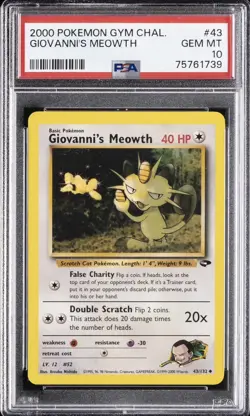 2000 POKEMON GYM CHALLENGE #43 GIOVANNI'S MEOWTH PSA 10 - Image 1