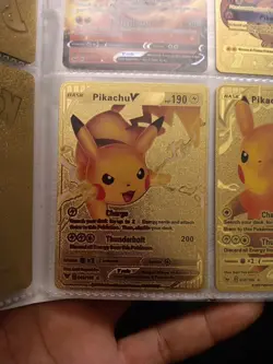 Pokemon Pikachu V 190hp Gold Foil Fan Art Collector Card TCG - Image 1
