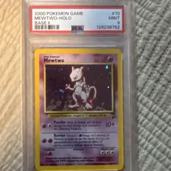 Pokemon TCG 2000 Mewtwo 010/130 Base Set 2 Holo Rare PSA 9 Age 6+ - Image 1