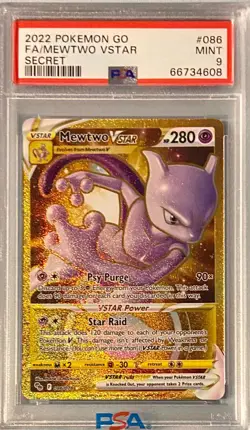 2022 Pokemon Go Mewtwo Vstar 086/078 Secret Gold Full Art PSA 9 MINT - Image 2