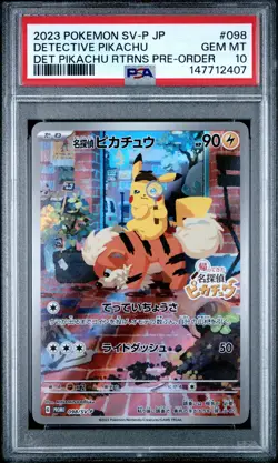 2023 POKEMON JAPANESE SV-P PROMO #098 DETECTIVE PIKACHU PSA 10 - Image 1