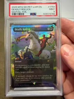 2025 Magic Secret Lair Deadly Rollick Borderless Foil Deadpool #1754- PSA 9 - Image 1