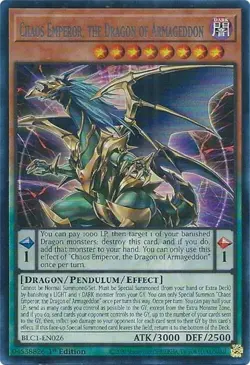 Yu-Gi-Oh Card - BLC1-EN026 - CHAOS EMPEROR, THE DRAGON OF ARMAGEDDON (silver) - Image 1