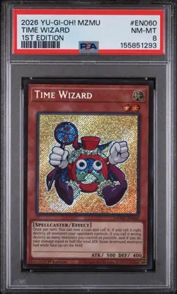 2026 YU-GI-OH! MZMU TIME WIZARD 1ST EDITION #EN060 NM-MT PSA 8 - Image 1