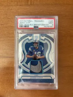 2024 National Treasures Jared Goff Sunday Treasures Nike Swoosh Patch 1/1 PSA 9 - Image 1