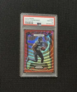 2023 Panini Prizm Rookie Zach Charbonnet #392 Red Wave /149 (RC) PSA 10! POP 6! - Image 1