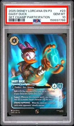 Lorcana Daisy Duck - Paranormal Investigator 23/P3 SET CHAMP Participant PSA 10 - Image 1