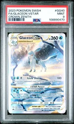 2023 POKEMON SWORD AND SHIELD CROWN ZENITH #GG40 FULL ART GLACEON VSTAR PSA 9 - Image 1