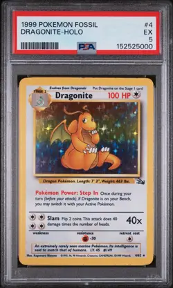 PSA 5 1999 Pokemon TCG Fossil Dragonite Holo Rare 4/62 English - Image 1