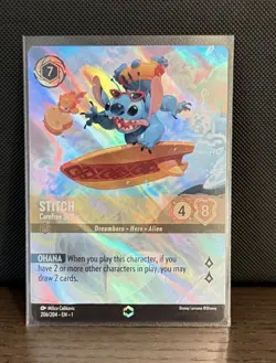 Disney Lorcana Stitch Carefree Surfer Enchanted Foil/Holo 206/204 EN First - Image 1