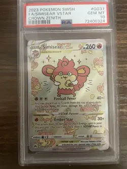 Pokemon TCG Crown Zenith Galarian Gallery Simisear VSTAR GG37/GG70 PSA 10 - Image 1