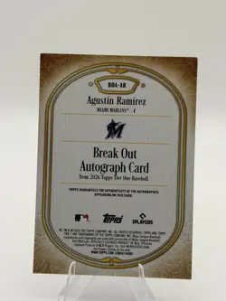 2026 Topps Tier One- Agustin Ramirez Break Out Auto /99 On Card Marlins Blue - Image 2