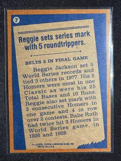 1978 Topps - Reggie Jackson - Record Breaker Most HR’s One World Series #7 NY - Image 2