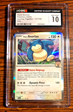 Hop's Snorlax Holo Rare #117|CGC GEM MINT 10|2025 Journey Together|Pokemon TCG - Image 1